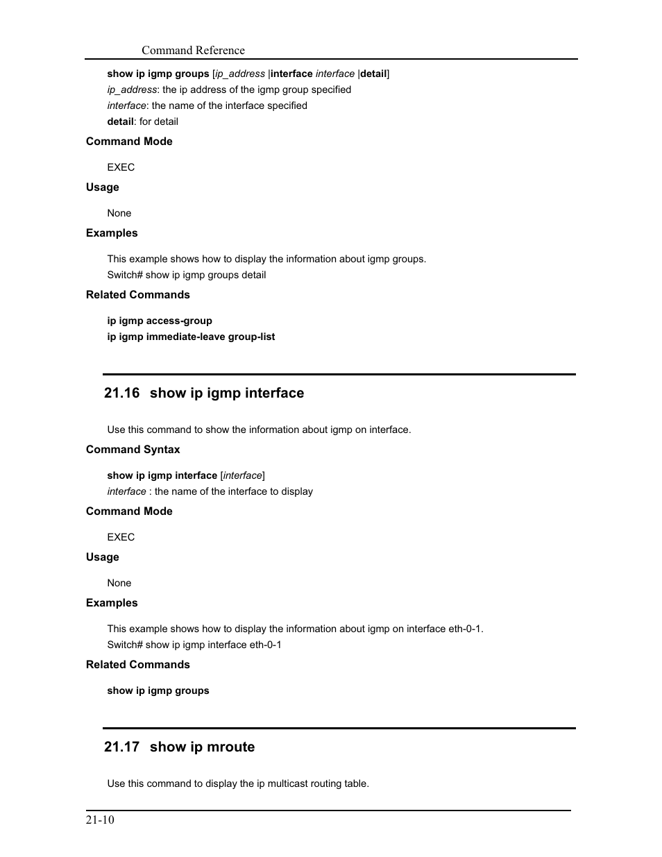 16 show ip igmp interface, 17 show ip mroute | CANOGA PERKINS 9171 Command Reference User Manual | Page 377 / 782