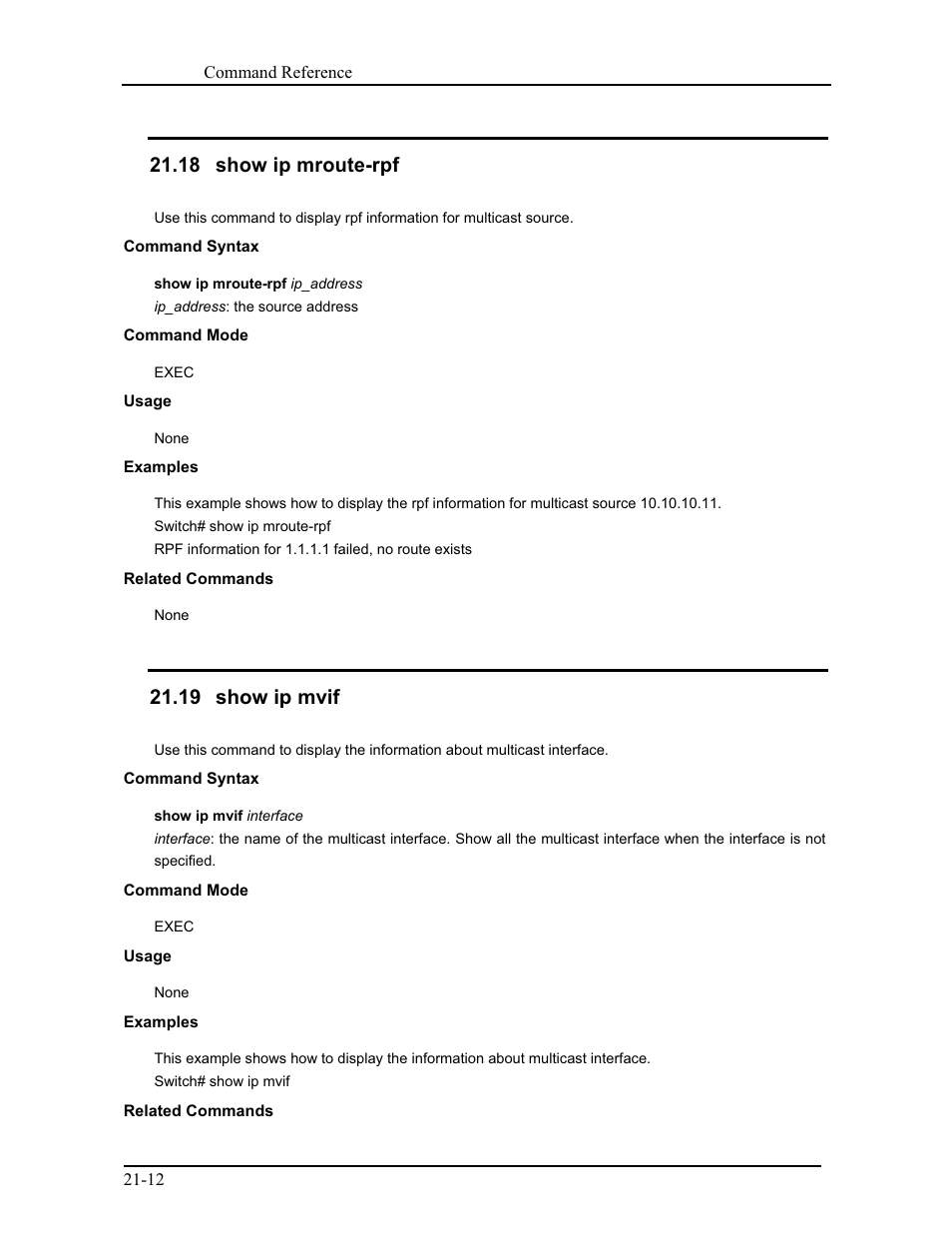 18 show ip mroute-rpf, 19 show ip mvif | CANOGA PERKINS 9171 Command Reference User Manual | Page 379 / 782