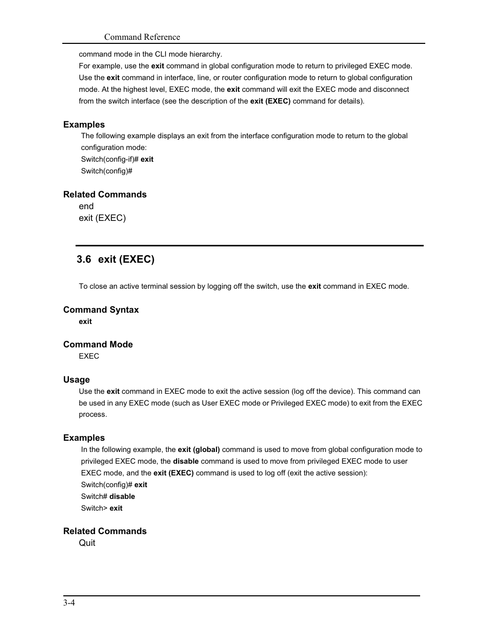 6 exit (exec) | CANOGA PERKINS 9171 Command Reference User Manual | Page 38 / 782