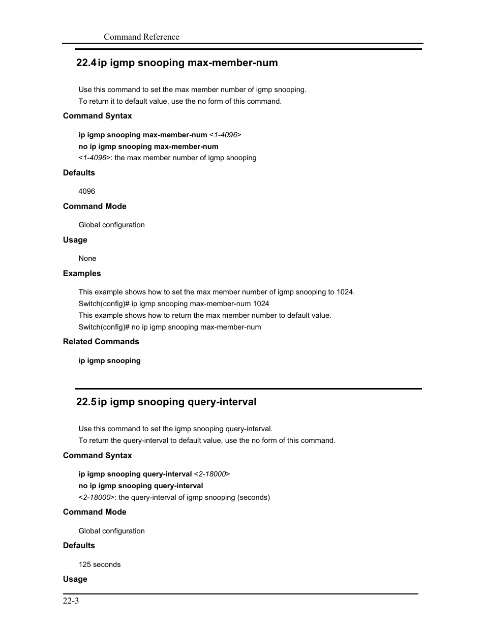 4 ip igmp snooping max-member-num, 5 ip igmp snooping query-interval | CANOGA PERKINS 9171 Command Reference User Manual | Page 383 / 782