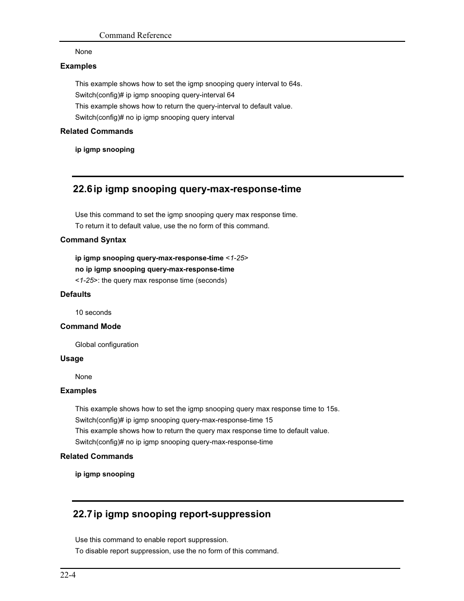 6 ip igmp snooping query-max-response-time, 7 ip igmp snooping report-suppression | CANOGA PERKINS 9171 Command Reference User Manual | Page 384 / 782