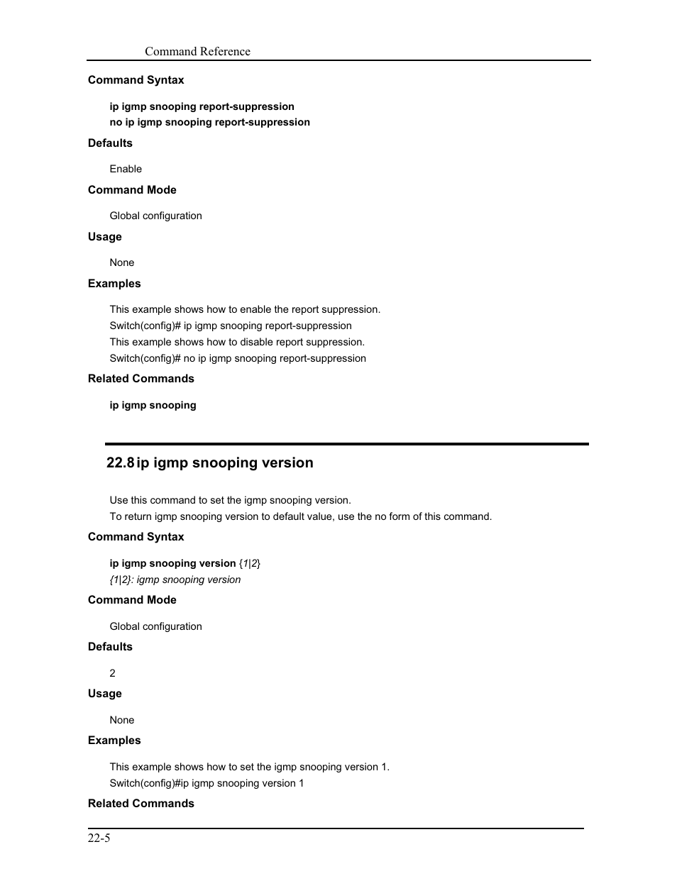 7 ip igmp snooping report-suppression, 8 ip igmp snooping version | CANOGA PERKINS 9171 Command Reference User Manual | Page 385 / 782