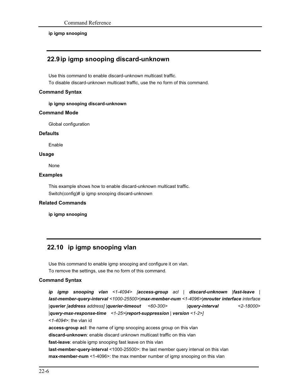 9 ip igmp snooping discard-unknown, 10 ip igmp snooping vlan | CANOGA PERKINS 9171 Command Reference User Manual | Page 386 / 782