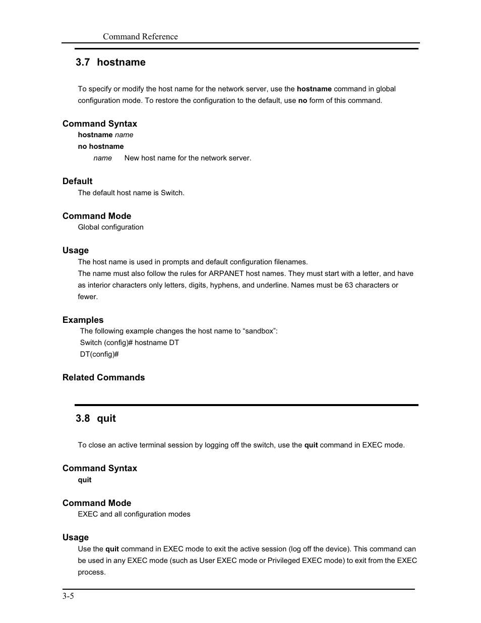 7 hostname, 8 quit | CANOGA PERKINS 9171 Command Reference User Manual | Page 39 / 782