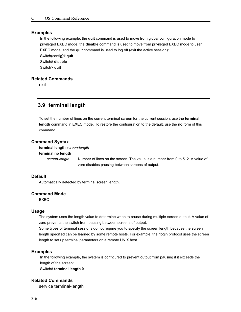 9 terminal length | CANOGA PERKINS 9171 Command Reference User Manual | Page 40 / 782
