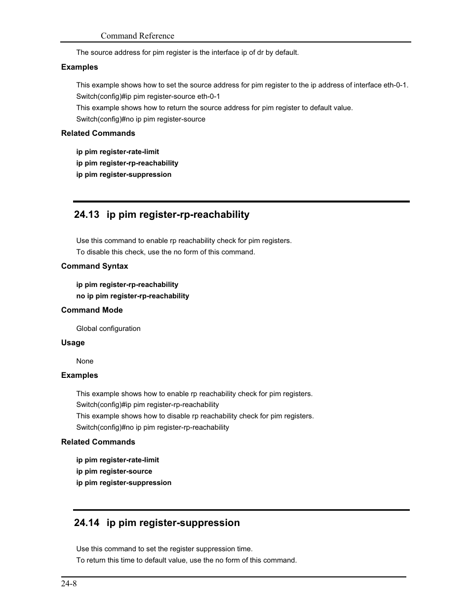 13 ip pim register-rp-reachability, 14 ip pim register-suppression | CANOGA PERKINS 9171 Command Reference User Manual | Page 403 / 782