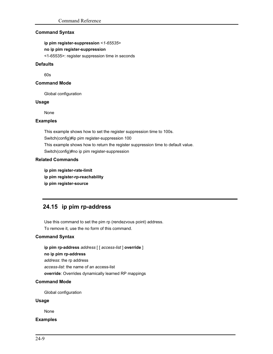 15 ip pim rp-address | CANOGA PERKINS 9171 Command Reference User Manual | Page 404 / 782