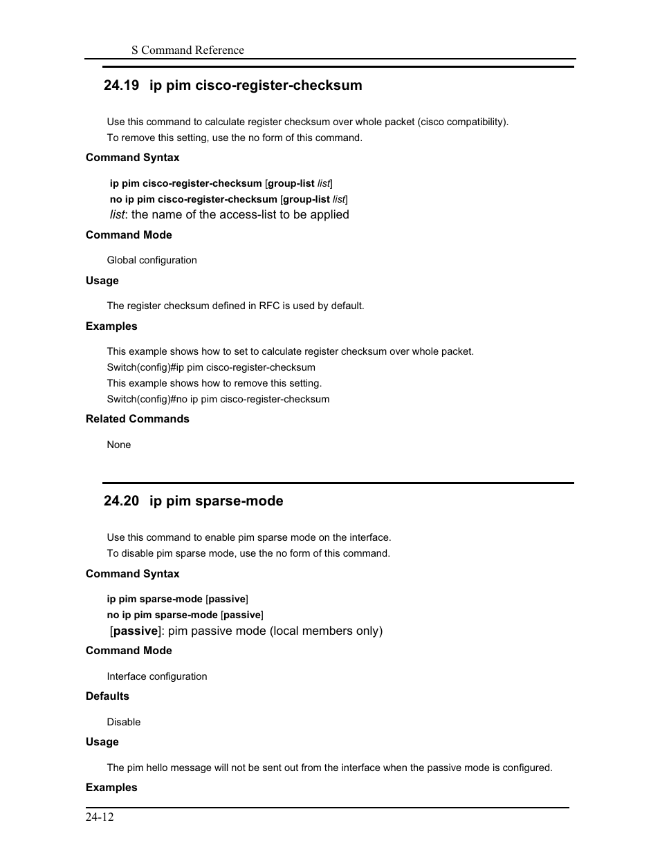 19 ip pim cisco-register-checksum, 20 ip pim sparse-mode | CANOGA PERKINS 9171 Command Reference User Manual | Page 407 / 782