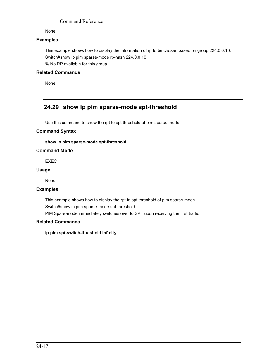29 show ip pim sparse-mode spt-threshold | CANOGA PERKINS 9171 Command Reference User Manual | Page 412 / 782