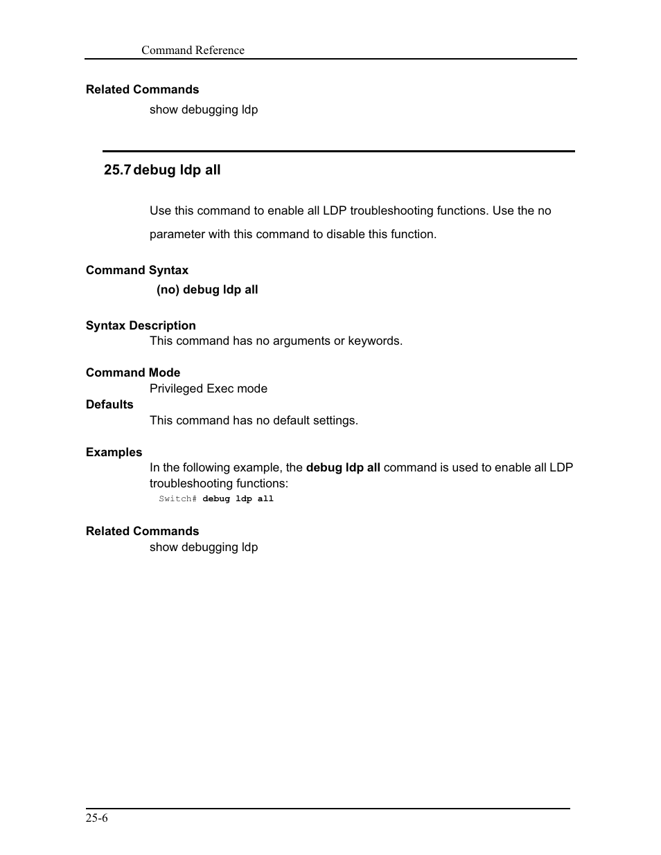 7 debug ldp all | CANOGA PERKINS 9171 Command Reference User Manual | Page 418 / 782