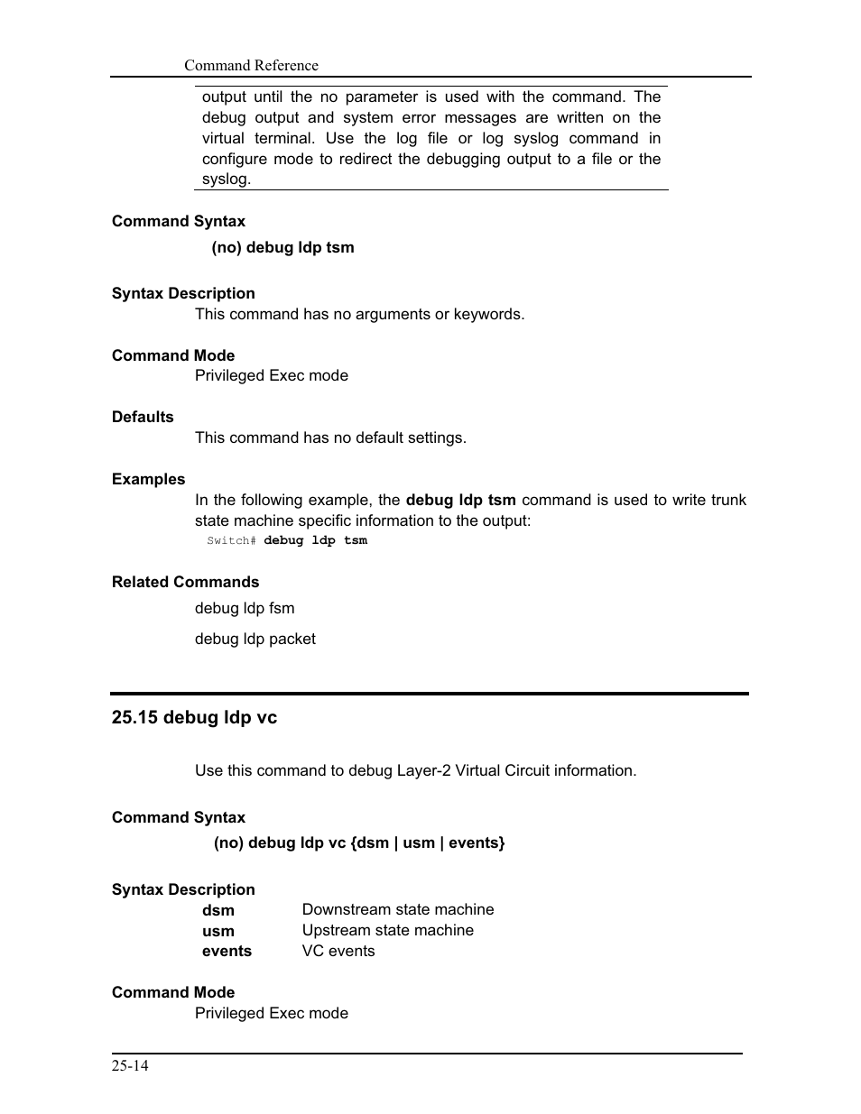 15 debug ldp vc | CANOGA PERKINS 9171 Command Reference User Manual | Page 426 / 782