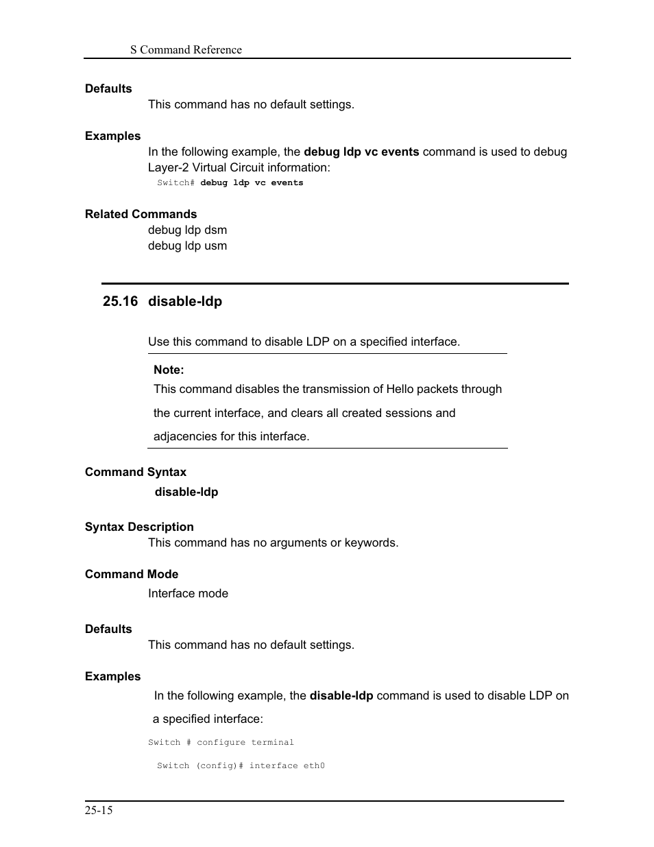 16 disable-ldp | CANOGA PERKINS 9171 Command Reference User Manual | Page 427 / 782