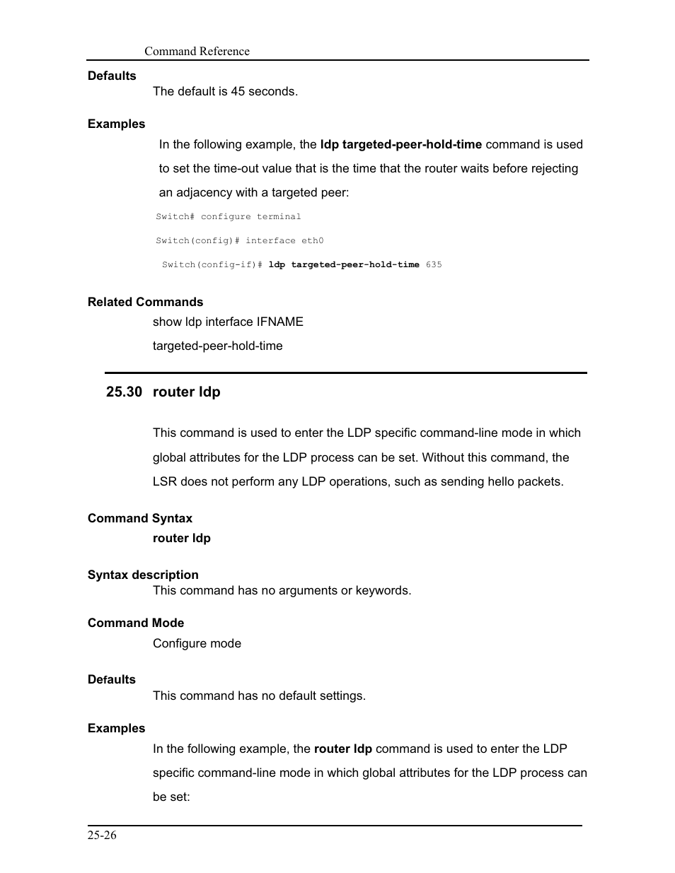 30 router ldp | CANOGA PERKINS 9171 Command Reference User Manual | Page 438 / 782