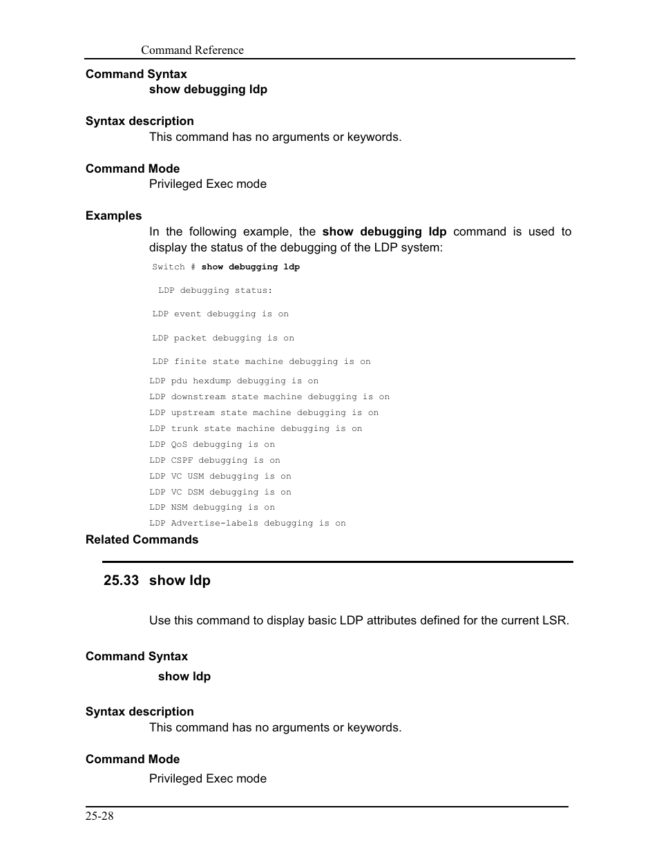 33 show ldp | CANOGA PERKINS 9171 Command Reference User Manual | Page 440 / 782