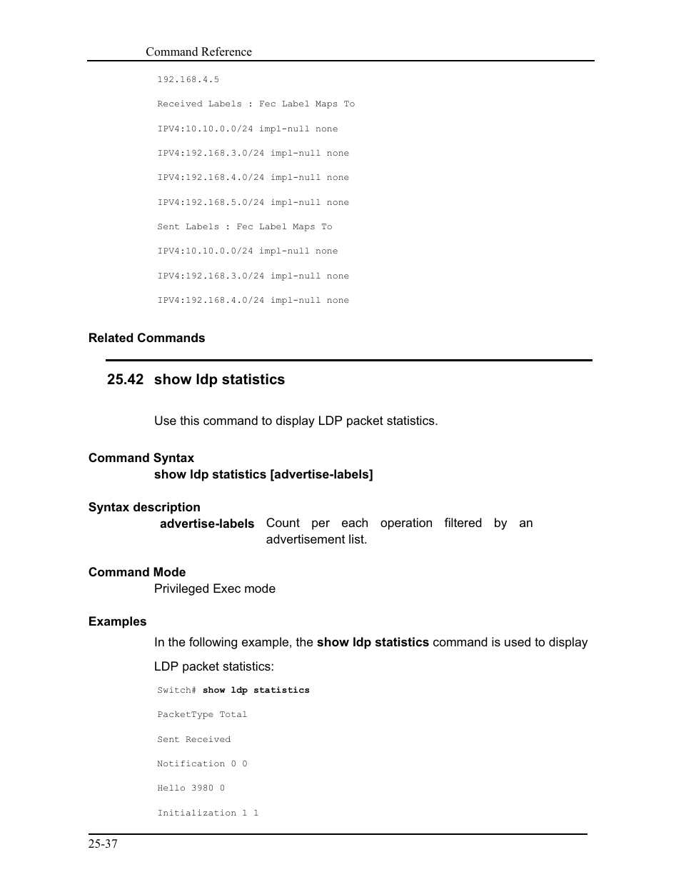 42 show ldp statistics | CANOGA PERKINS 9171 Command Reference User Manual | Page 449 / 782