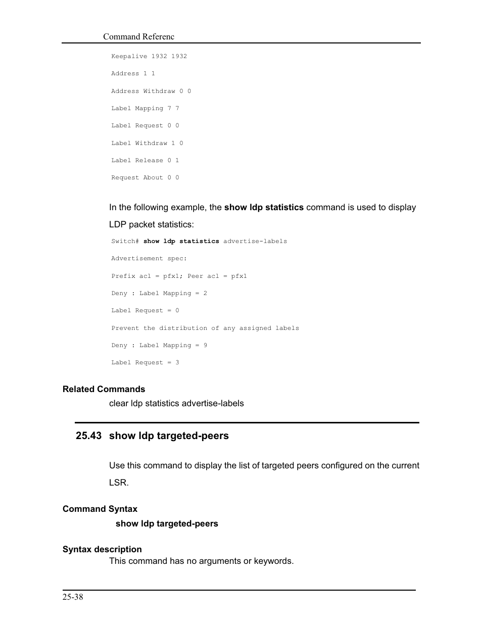 43 show ldp targeted-peers | CANOGA PERKINS 9171 Command Reference User Manual | Page 450 / 782