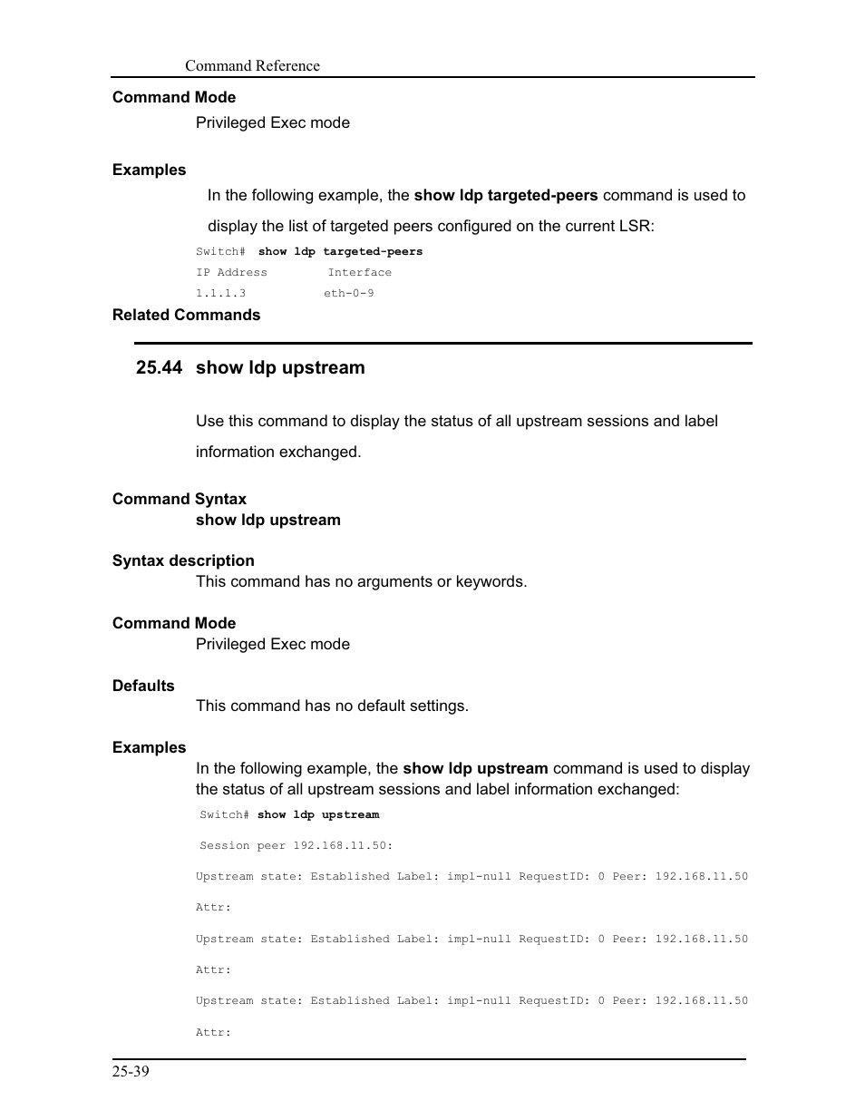 44 show ldp upstream | CANOGA PERKINS 9171 Command Reference User Manual | Page 451 / 782