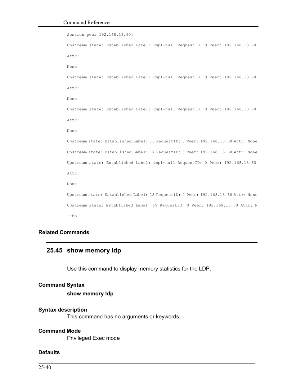 45 show memory ldp | CANOGA PERKINS 9171 Command Reference User Manual | Page 452 / 782