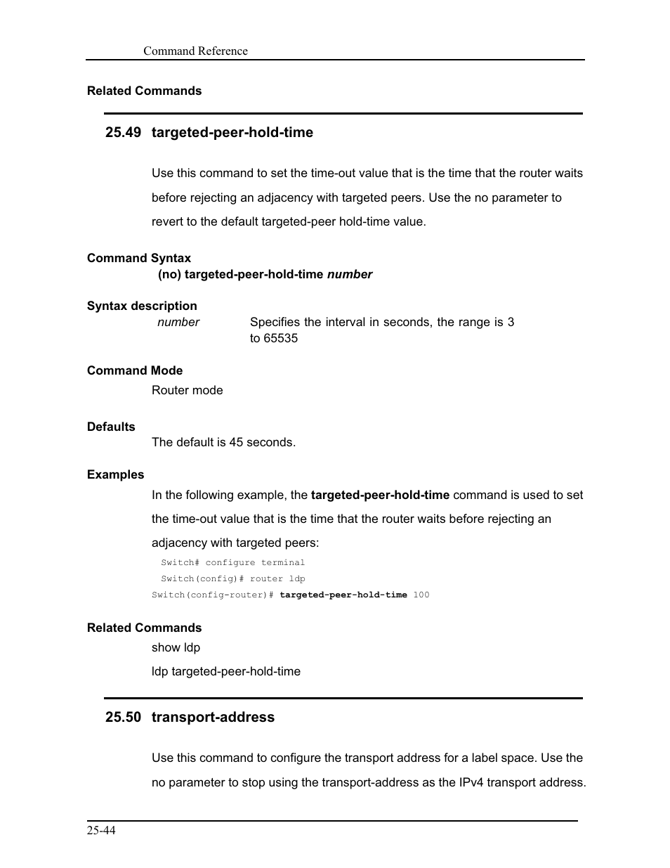 49 targeted-peer-hold-time, 50 transport-address | CANOGA PERKINS 9171 Command Reference User Manual | Page 456 / 782
