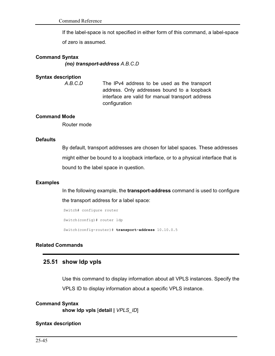 51 show ldp vpls | CANOGA PERKINS 9171 Command Reference User Manual | Page 457 / 782