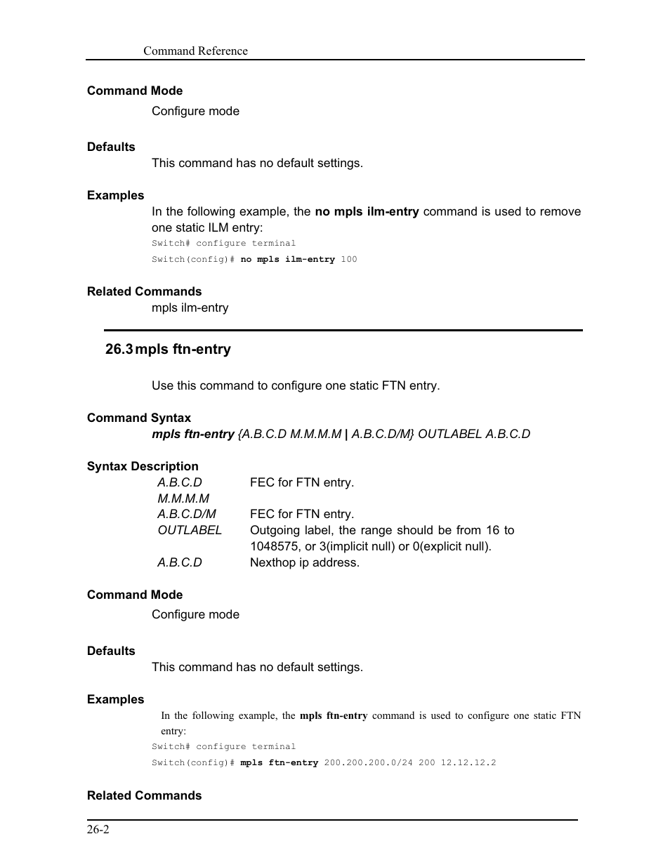 3 mpls ftn-entry | CANOGA PERKINS 9171 Command Reference User Manual | Page 460 / 782