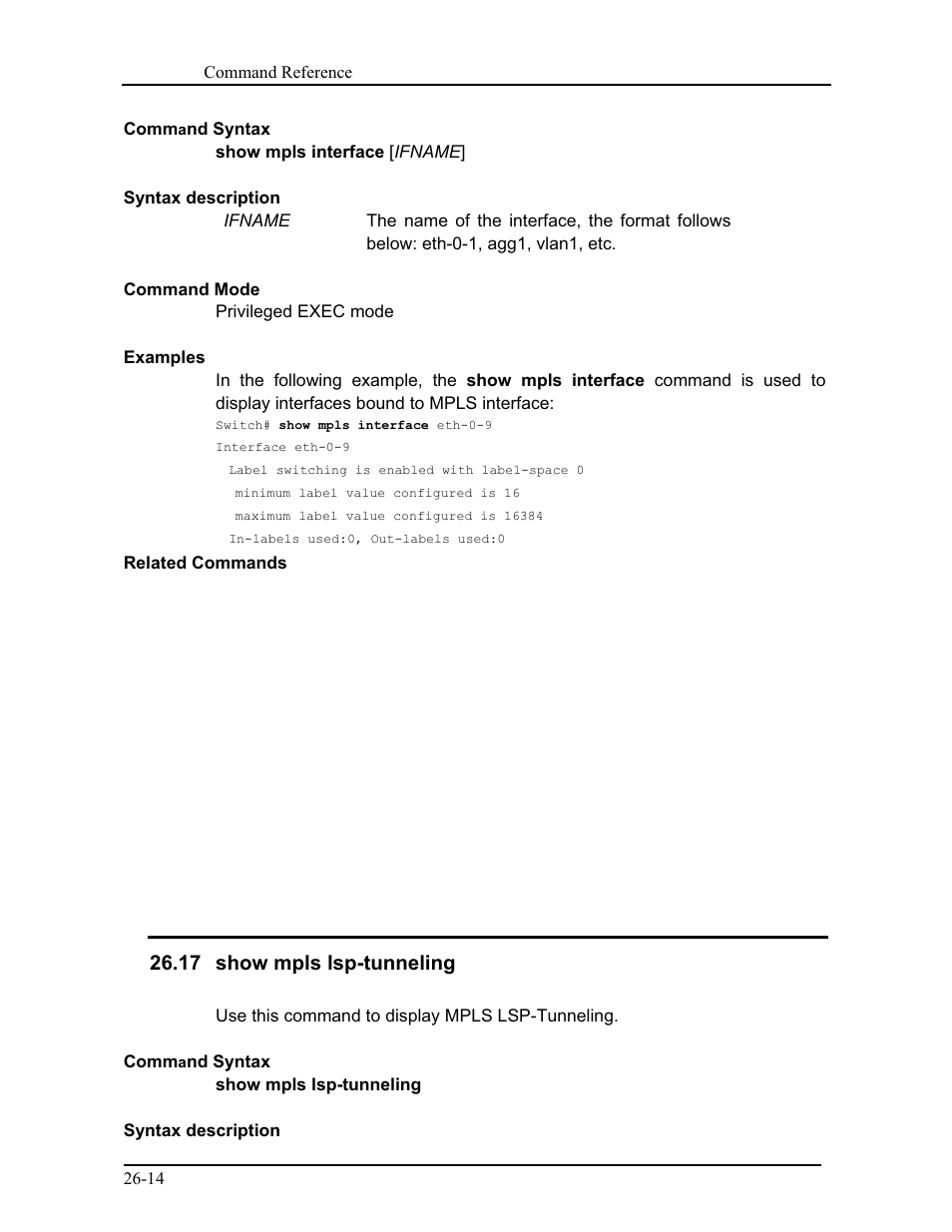 17 show mpls lsp-tunneling | CANOGA PERKINS 9171 Command Reference User Manual | Page 472 / 782