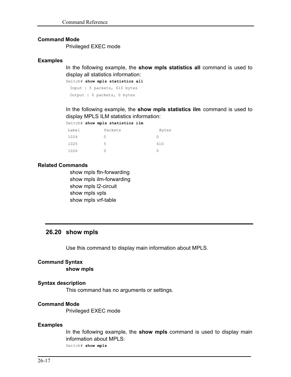 20 show mpls | CANOGA PERKINS 9171 Command Reference User Manual | Page 475 / 782