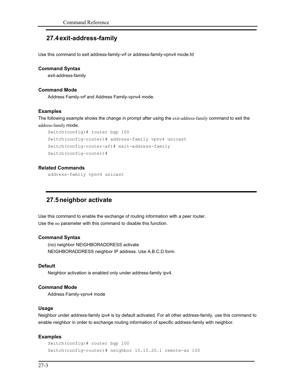 4 exit-address-family, 5 neighbor activate | CANOGA PERKINS 9171 Command Reference User Manual | Page 479 / 782