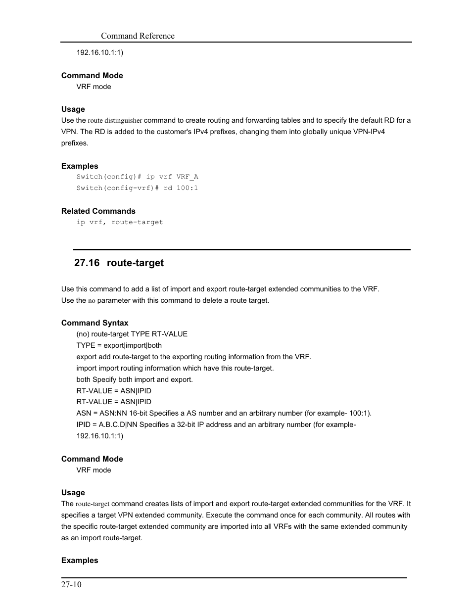 16 route-target | CANOGA PERKINS 9171 Command Reference User Manual | Page 486 / 782