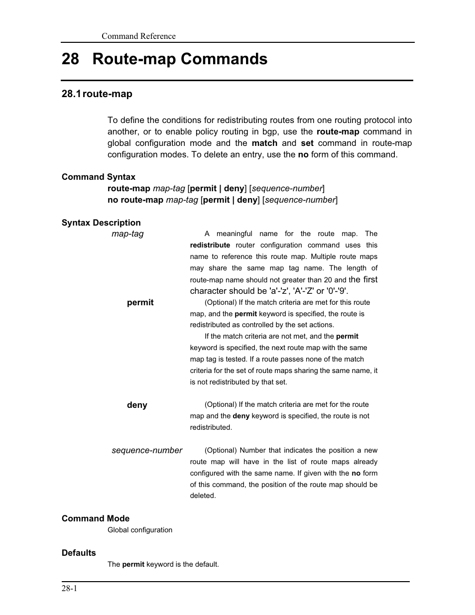 28 route-map commands, 1 route-map | CANOGA PERKINS 9171 Command Reference User Manual | Page 489 / 782