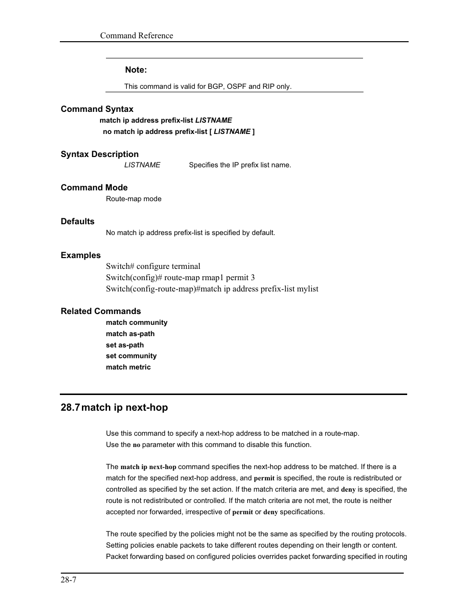 7 match ip next-hop | CANOGA PERKINS 9171 Command Reference User Manual | Page 495 / 782