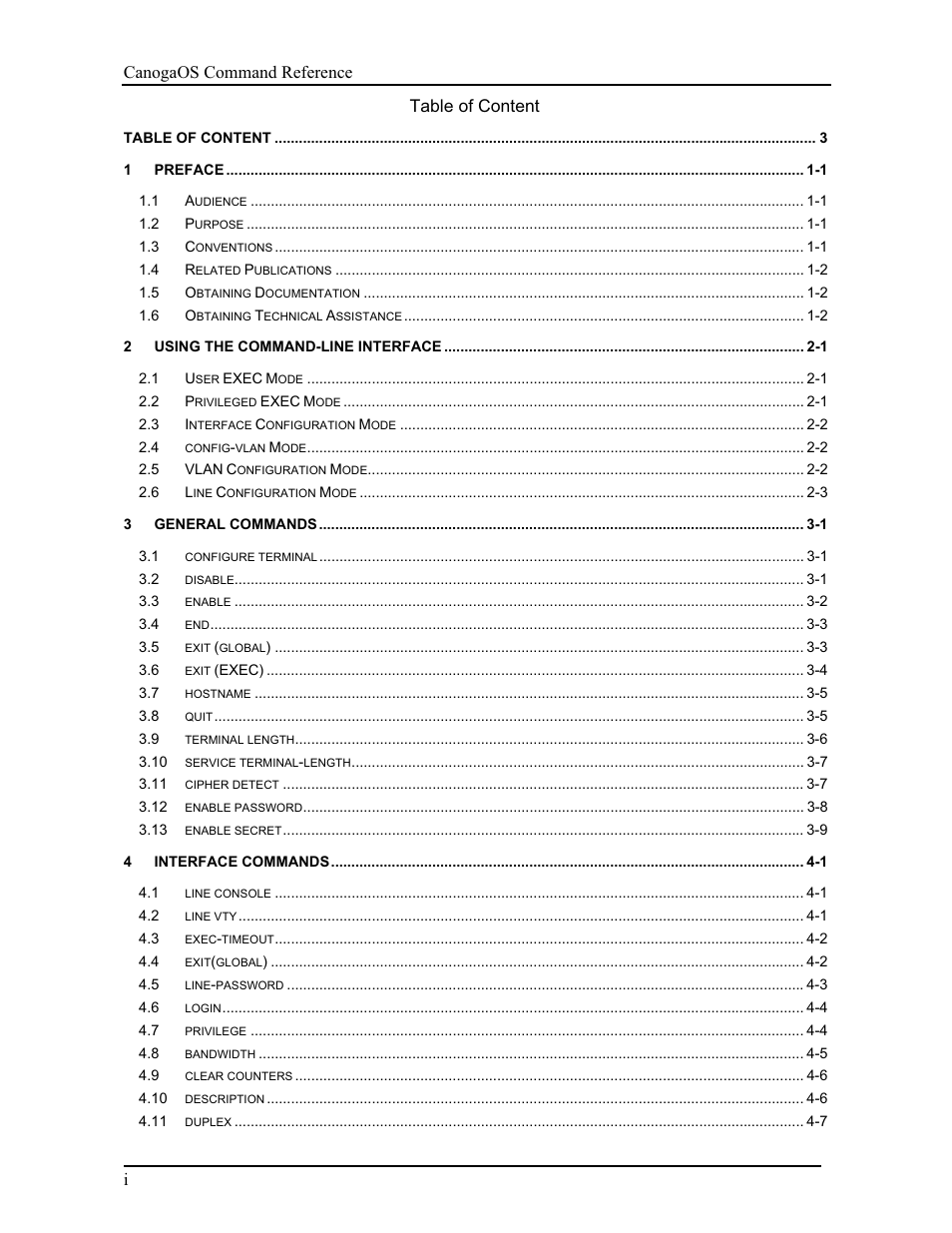 Table of content | CANOGA PERKINS 9171 Command Reference User Manual | Page 5 / 782