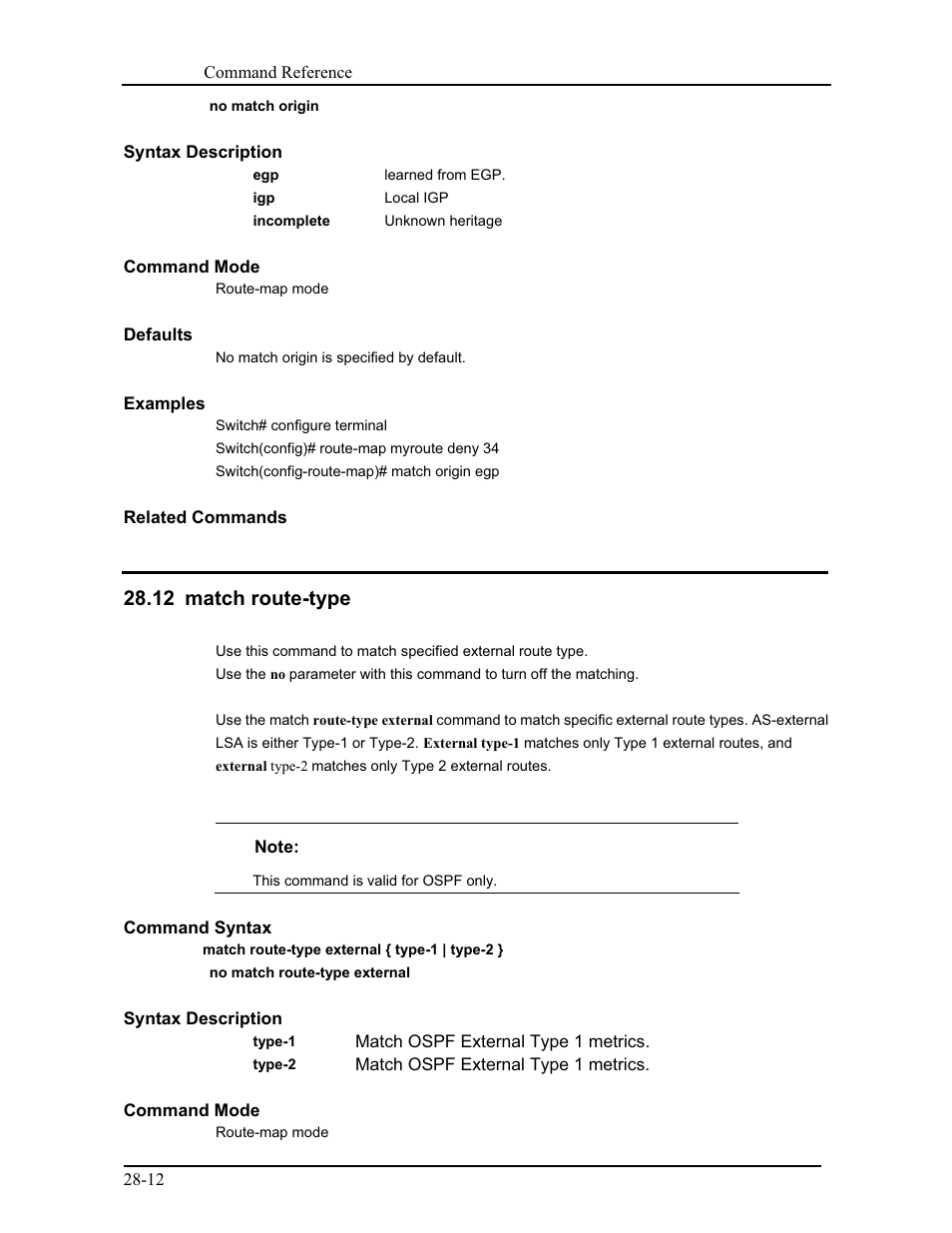 12 match route-type | CANOGA PERKINS 9171 Command Reference User Manual | Page 500 / 782