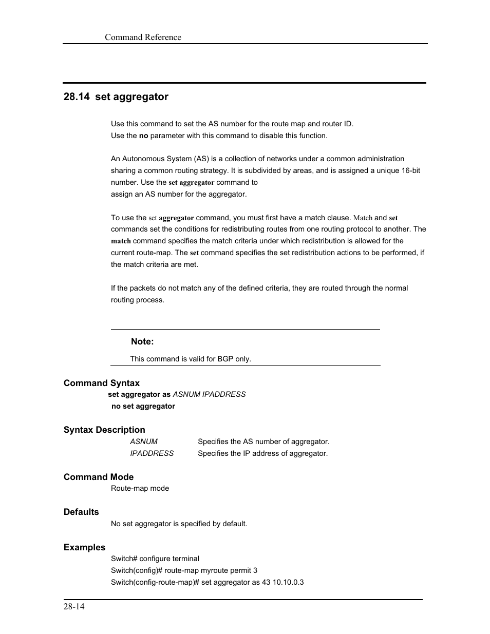 14 set aggregator | CANOGA PERKINS 9171 Command Reference User Manual | Page 502 / 782