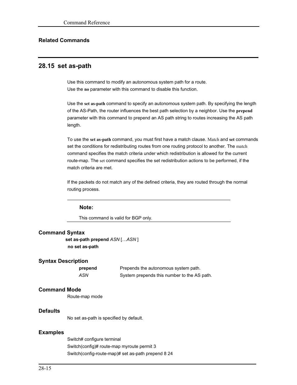 15 set as-path | CANOGA PERKINS 9171 Command Reference User Manual | Page 503 / 782