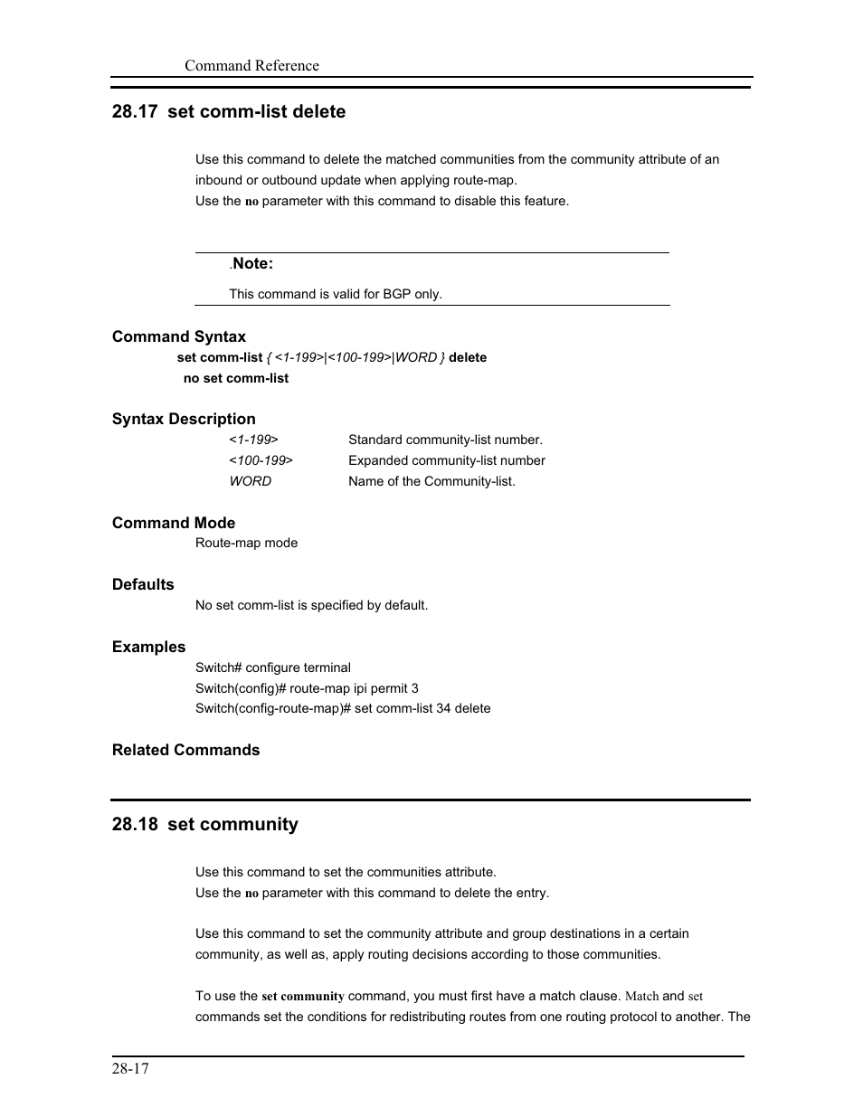 17 set comm-list delete, 18 set community | CANOGA PERKINS 9171 Command Reference User Manual | Page 505 / 782