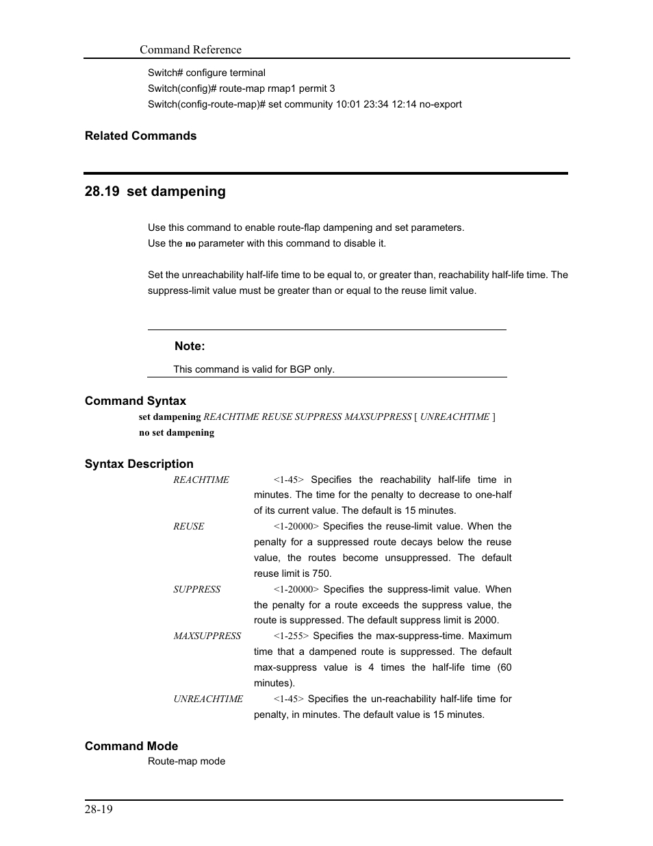 19 set dampening | CANOGA PERKINS 9171 Command Reference User Manual | Page 507 / 782