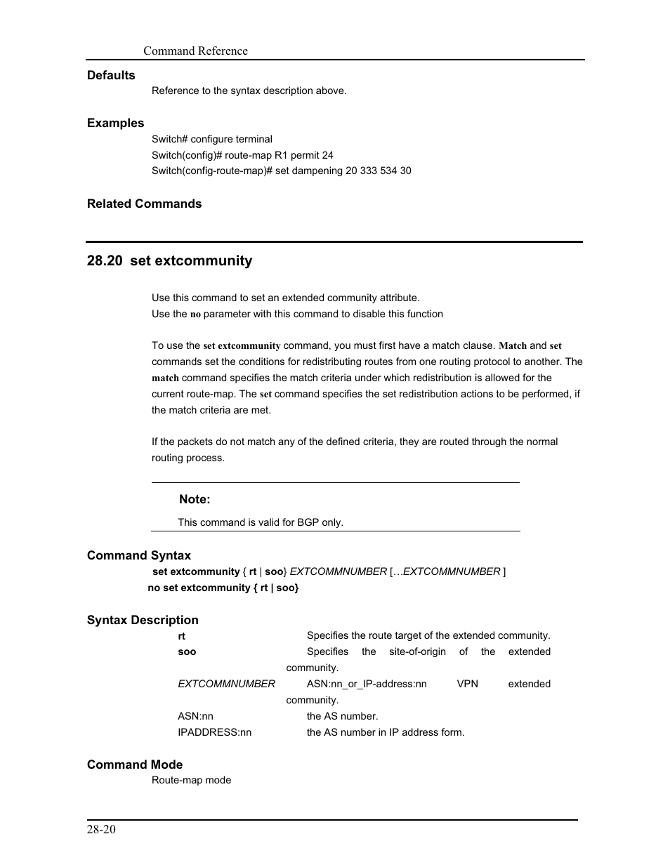 20 set extcommunity | CANOGA PERKINS 9171 Command Reference User Manual | Page 508 / 782