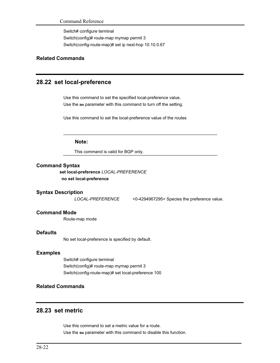 22 set local-preference, 23 set metric | CANOGA PERKINS 9171 Command Reference User Manual | Page 510 / 782