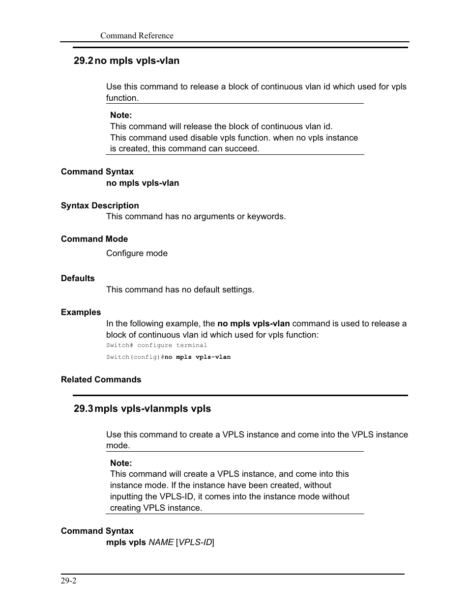 2 no mpls vpls-vlan, 3 mpls vpls-vlanmpls vpls | CANOGA PERKINS 9171 Command Reference User Manual | Page 520 / 782
