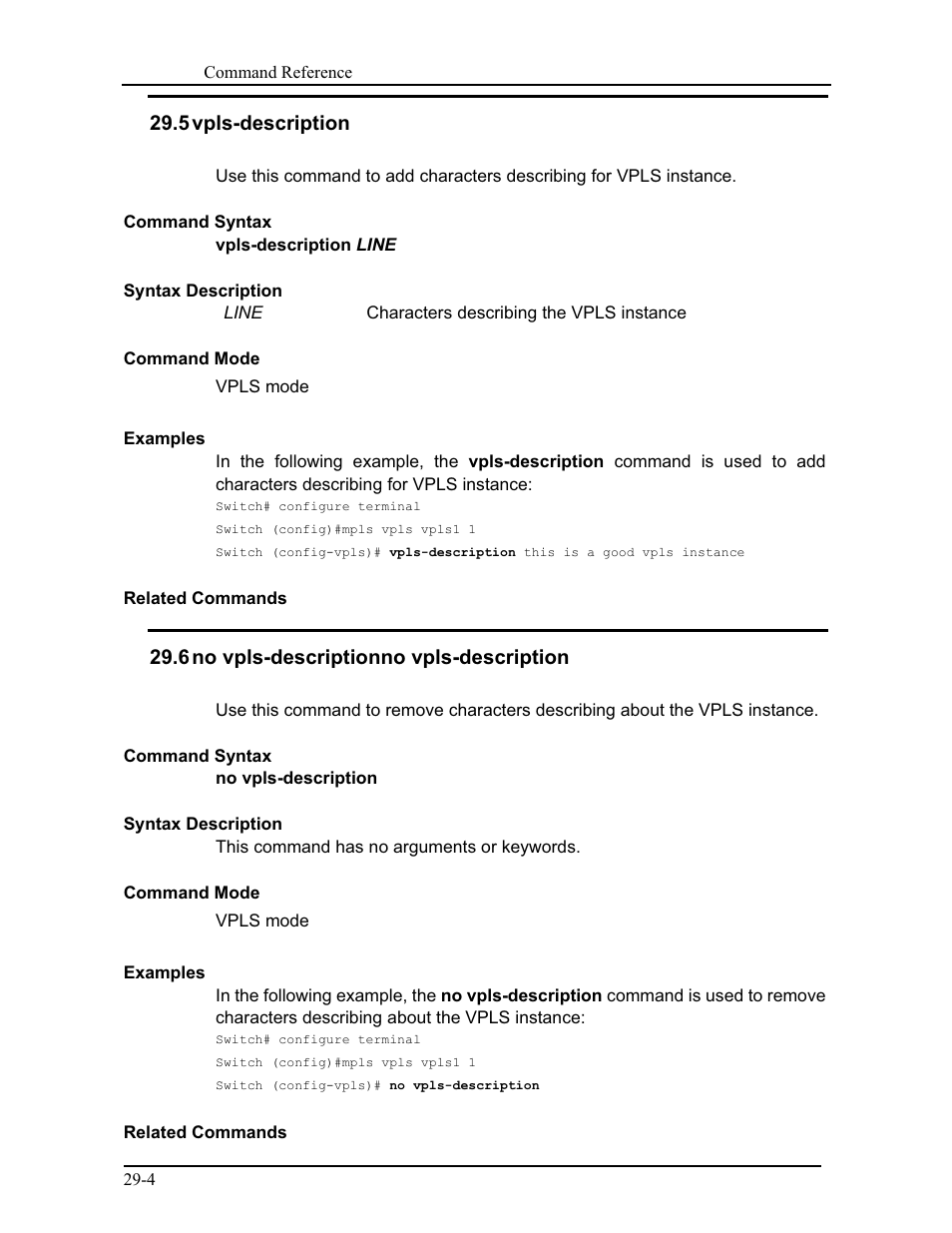 5 vpls-description, 6 no vpls-descriptionno vpls-description | CANOGA PERKINS 9171 Command Reference User Manual | Page 522 / 782