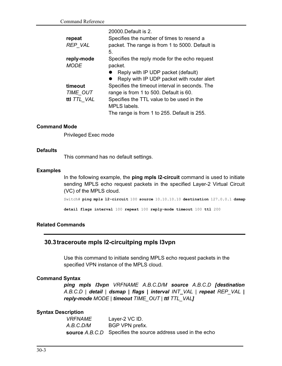 3 traceroute mpls l2-circuitping mpls l3vpn | CANOGA PERKINS 9171 Command Reference User Manual | Page 534 / 782