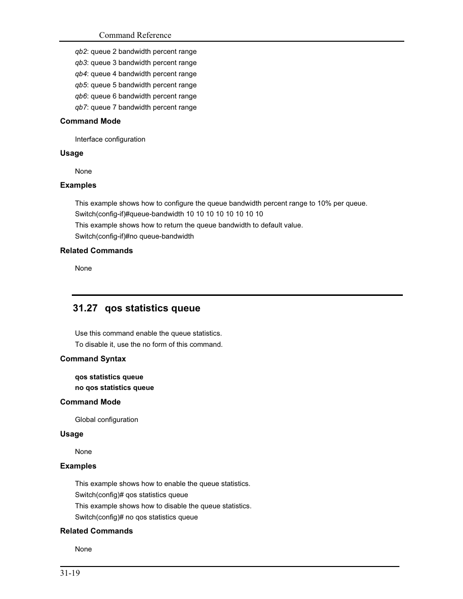 27 qos statistics queue | CANOGA PERKINS 9171 Command Reference User Manual | Page 558 / 782