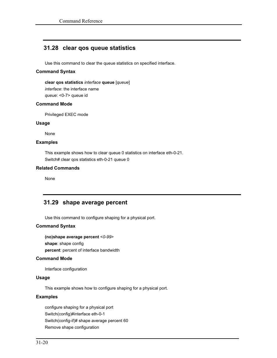 28 clear qos queue statistics, 29 shape average percent | CANOGA PERKINS 9171 Command Reference User Manual | Page 559 / 782
