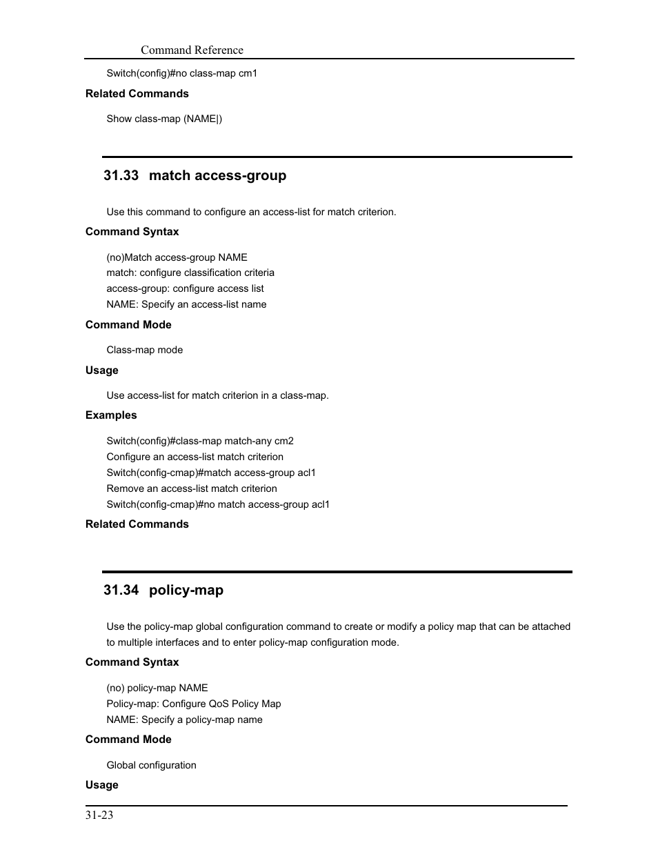 33 match access-group, 34 policy-map | CANOGA PERKINS 9171 Command Reference User Manual | Page 562 / 782