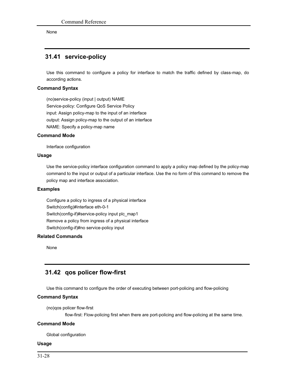 41 service-policy, 42 qos policer flow-first | CANOGA PERKINS 9171 Command Reference User Manual | Page 567 / 782