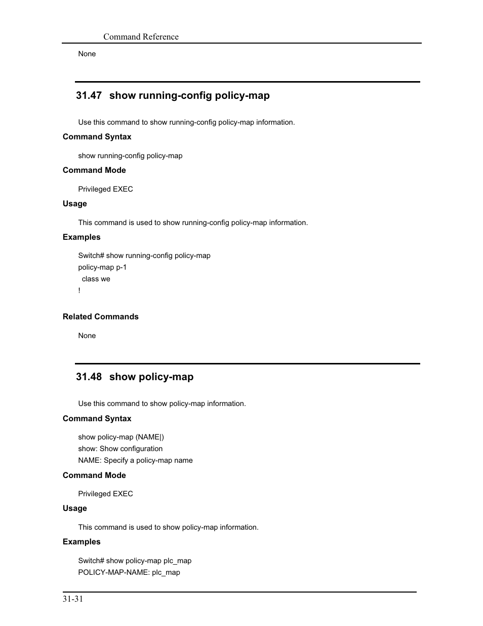 47 show running-config policy-map, 48 show policy-map | CANOGA PERKINS 9171 Command Reference User Manual | Page 570 / 782