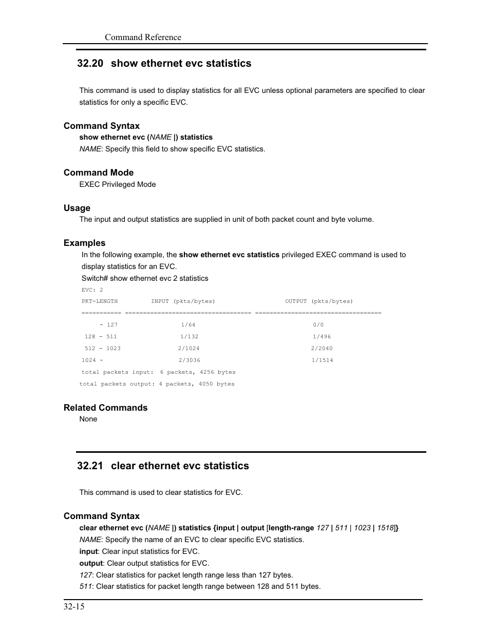 20 show ethernet evc statistics, 21 clear ethernet evc statistics | CANOGA PERKINS 9171 Command Reference User Manual | Page 590 / 782