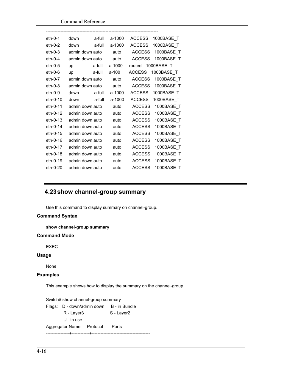 23 show channel-group summary | CANOGA PERKINS 9171 Command Reference User Manual | Page 60 / 782