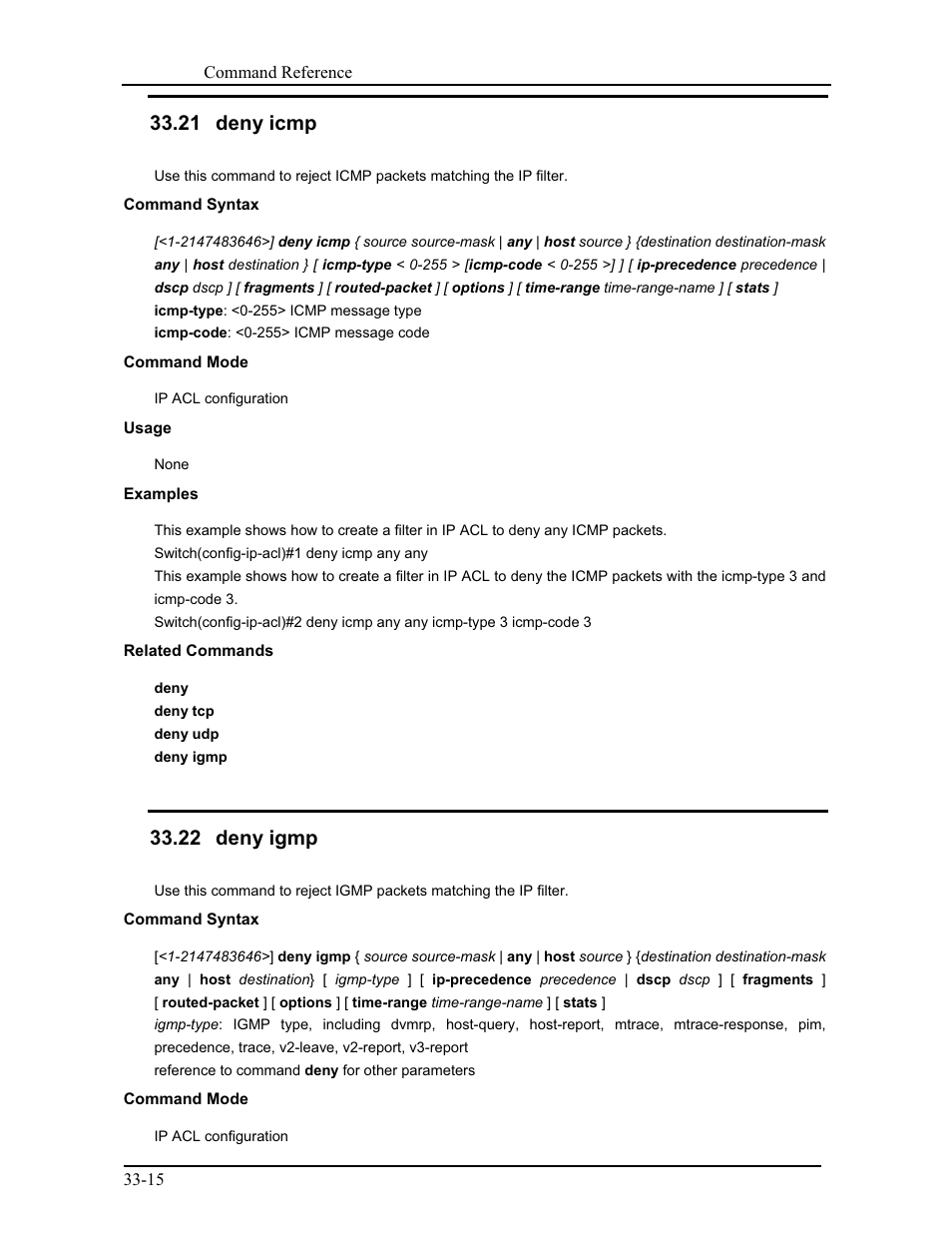 21 deny icmp, 22 deny igmp | CANOGA PERKINS 9171 Command Reference User Manual | Page 606 / 782